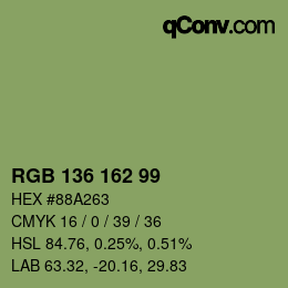 Color code: RGB 136 162 99 | qconv.com