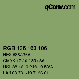 Color code: RGB 136 163 106 | qconv.com