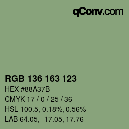 Color code: RGB 136 163 123 | qconv.com