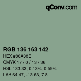 Color code: RGB 136 163 142 | qconv.com