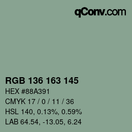 Color code: RGB 136 163 145 | qconv.com