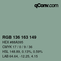 Color code: RGB 136 163 149 | qconv.com