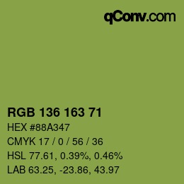 カラーコード: RGB 136 163 71 | qconv.com