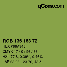 Color code: RGB 136 163 72 | qconv.com