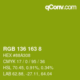 カラーコード: RGB 136 163 8 | qconv.com
