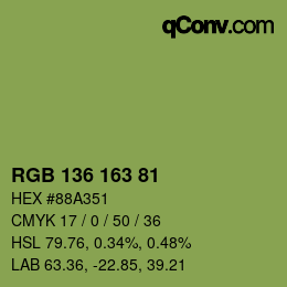 Color code: RGB 136 163 81 | qconv.com