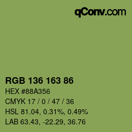 Color code: RGB 136 163 86 | qconv.com