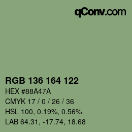 Color code: RGB 136 164 122 | qconv.com