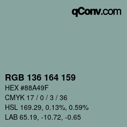 Color code: RGB 136 164 159 | qconv.com