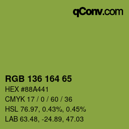 Color code: RGB 136 164 65 | qconv.com