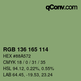 Color code: RGB 136 165 114 | qconv.com