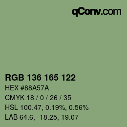Color code: RGB 136 165 122 | qconv.com