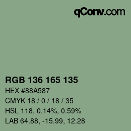 Color code: RGB 136 165 135 | qconv.com
