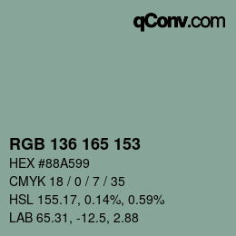 Color code: RGB 136 165 153 | qconv.com