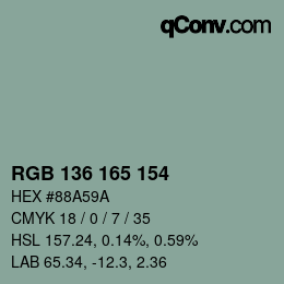 Color code: RGB 136 165 154 | qconv.com