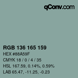 Color code: RGB 136 165 159 | qconv.com
