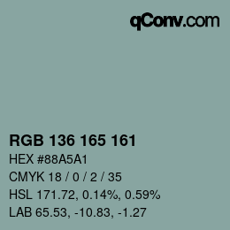 Color code: RGB 136 165 161 | qconv.com