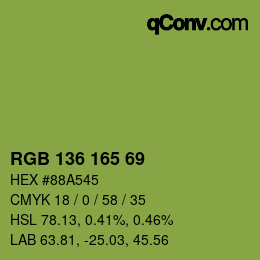 Color code: RGB 136 165 69 | qconv.com