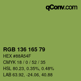 Color code: RGB 136 165 79 | qconv.com