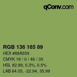Color code: RGB 136 165 89 | qconv.com