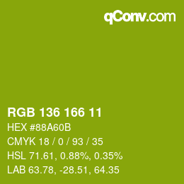 Color code: RGB 136 166 11 | qconv.com