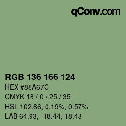 Color code: RGB 136 166 124 | qconv.com