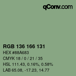 Color code: RGB 136 166 131 | qconv.com