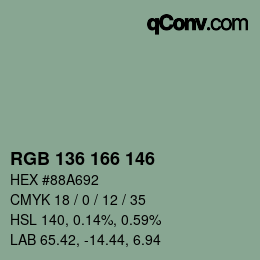 Color code: RGB 136 166 146 | qconv.com