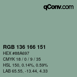 Color code: RGB 136 166 151 | qconv.com