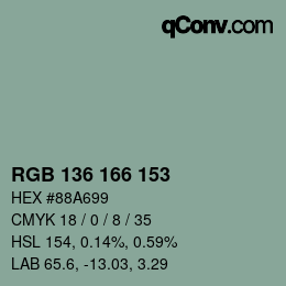 Color code: RGB 136 166 153 | qconv.com