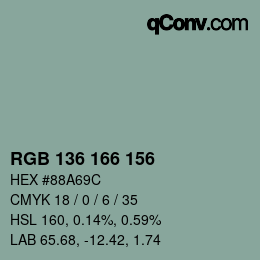 Color code: RGB 136 166 156 | qconv.com