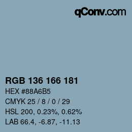 カラーコード: RGB 136 166 181 | qconv.com