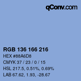 カラーコード: RGB 136 166 216 | qconv.com