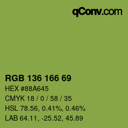 Color code: RGB 136 166 69 | qconv.com