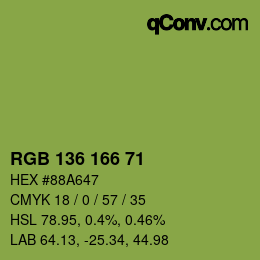 Color code: RGB 136 166 71 | qconv.com