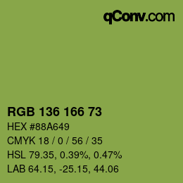 Color code: RGB 136 166 73 | qconv.com
