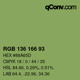 Color code: RGB 136 166 93 | qconv.com