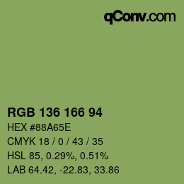 Color code: RGB 136 166 94 | qconv.com