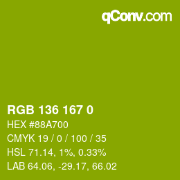Color code: RGB 136 167 0 | qconv.com