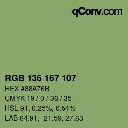 Color code: RGB 136 167 107 | qconv.com