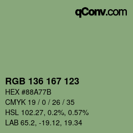 Color code: RGB 136 167 123 | qconv.com