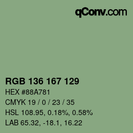 Color code: RGB 136 167 129 | qconv.com