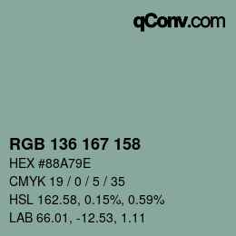 Color code: RGB 136 167 158 | qconv.com