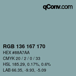 Color code: RGB 136 167 170 | qconv.com