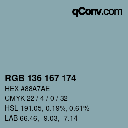 Color code: RGB 136 167 174 | qconv.com