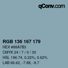 Color code: RGB 136 167 179 | qconv.com
