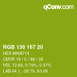 Color code: RGB 136 167 20 | qconv.com