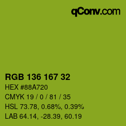 Color code: RGB 136 167 32 | qconv.com