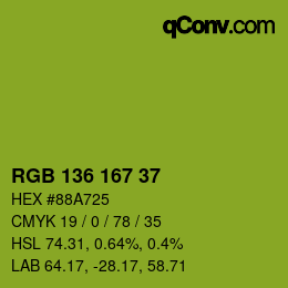 Color code: RGB 136 167 37 | qconv.com