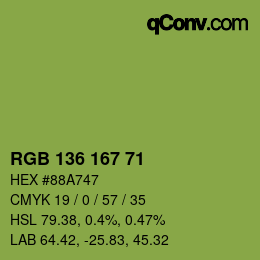 Color code: RGB 136 167 71 | qconv.com